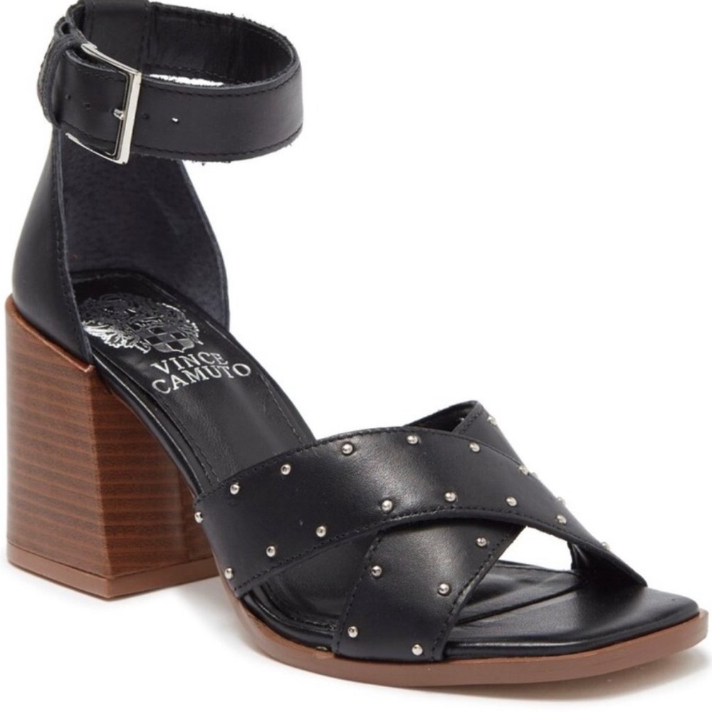 Vince Camuto Nilambie Studded Ankle Strap Sandal In Black Soft Silky Leather sz9